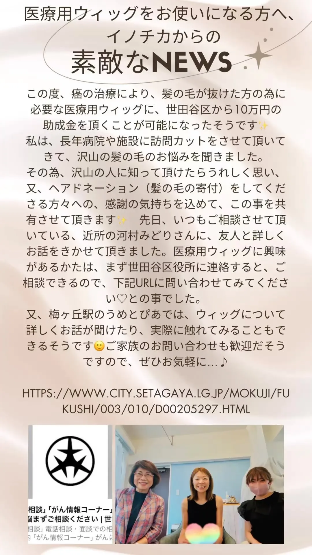 ☘️医療用ウィッグ助成金につきまして。